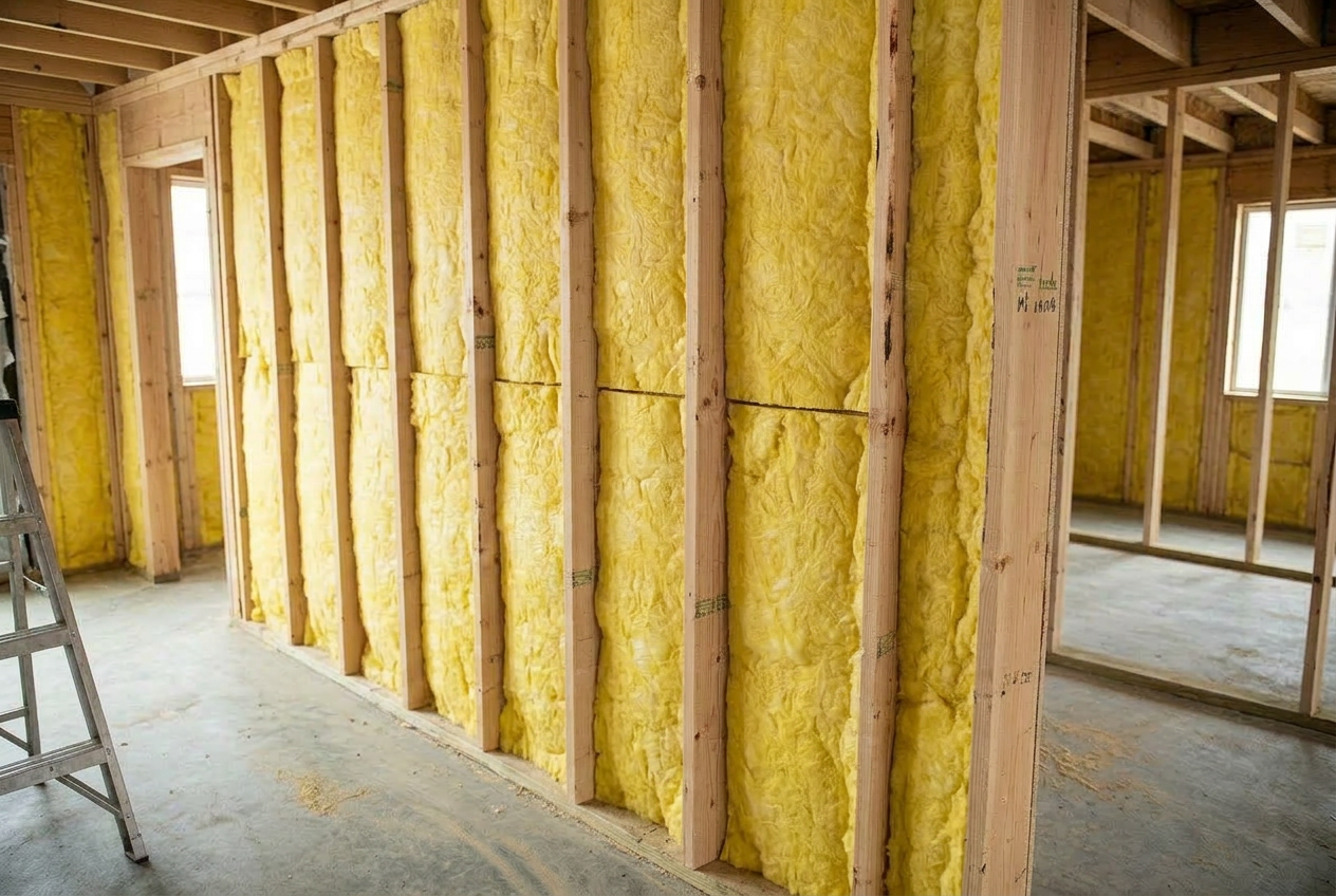 Wall with batt insulation installed