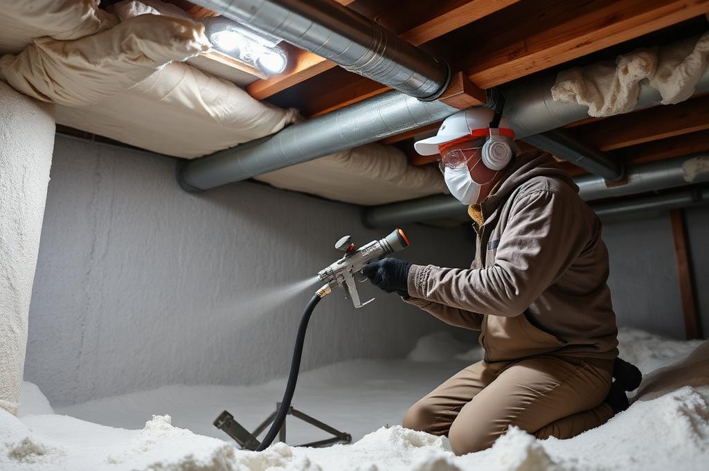 Crawl space insulation being installed