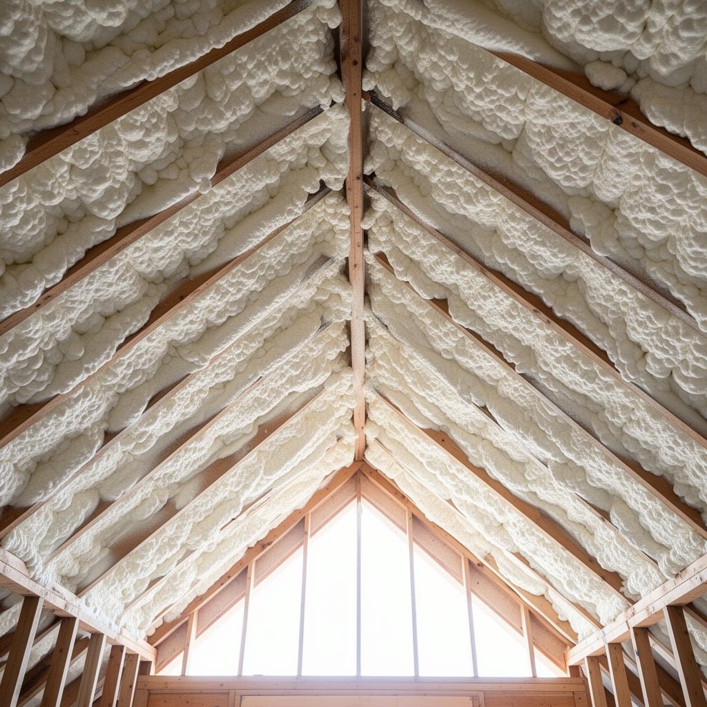 Open-cell spray foam insulation installed between wall studs
