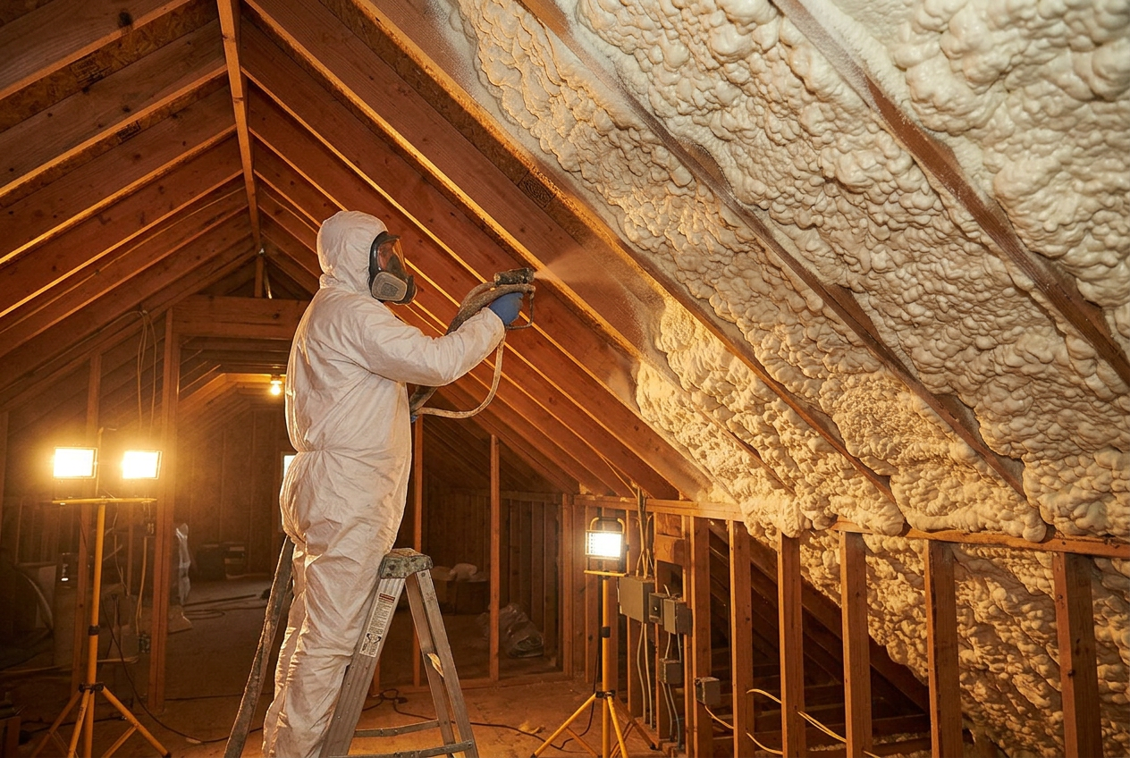 Spray foam insulation being applied